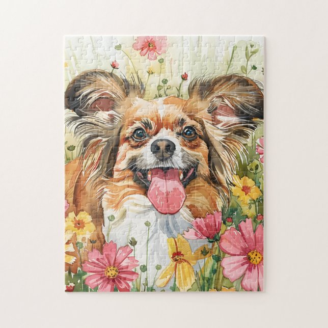Rompecabezas de Papillon – Arte de Perro en Acuare (Vertical)