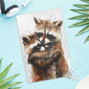 Rompecabezas de Pareja de Mapaches Adorables