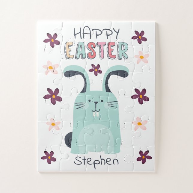 Rompecabezas de Pascua con conejo y flores para lo (Vertical)