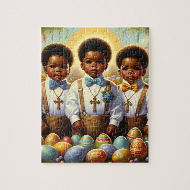 Rompecabezas de Pascua Tres Niños Africanos Americ (Vertical)