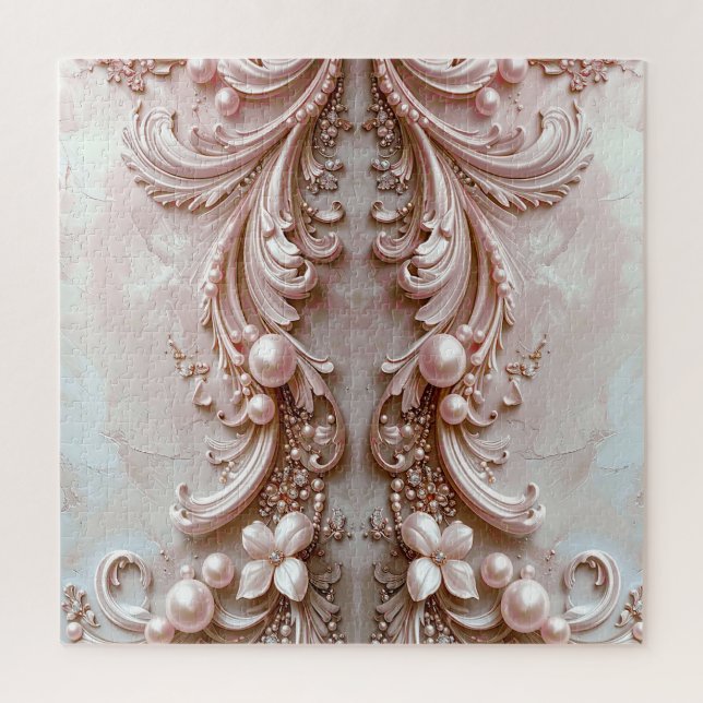 Rompecabezas de perla ornamentada rosa y floral (Vertical)
