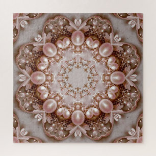 Rompecabezas de perla ornamentada rosa y floral