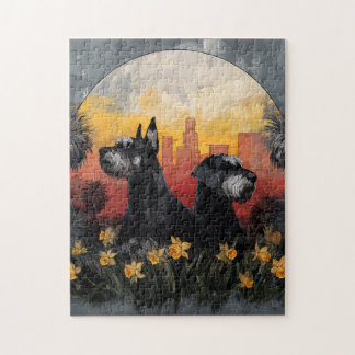 Rompecabezas de Perro de Ciudad al Atardecer