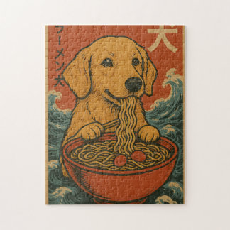 Rompecabezas de perro Golden Retriever de ramen ja