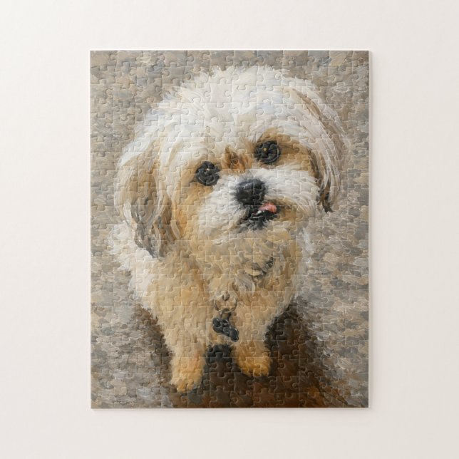 Rompecabezas de perro Malshi con gris y beige  (Vertical)
