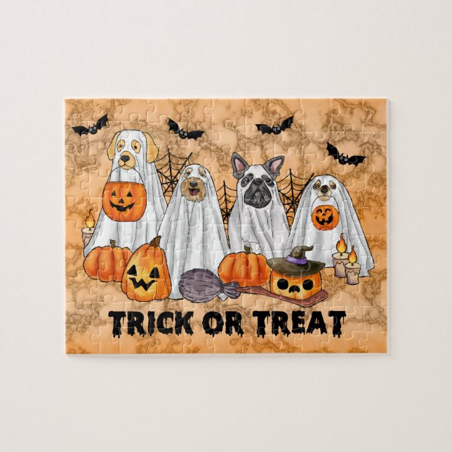 Rompecabezas de perros fantasma de Halloween (Horizontal)