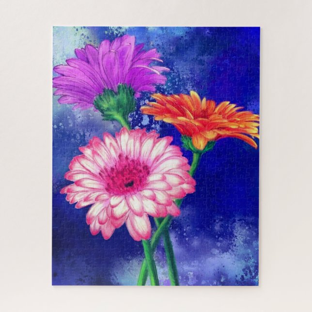 Rompecabezas de pintura de Gerberas de tres colore (Vertical)