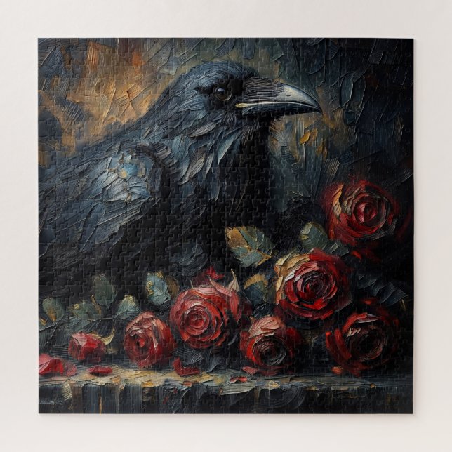 Rompecabezas de pintura malhumorada de cuervo y ro (Vertical)