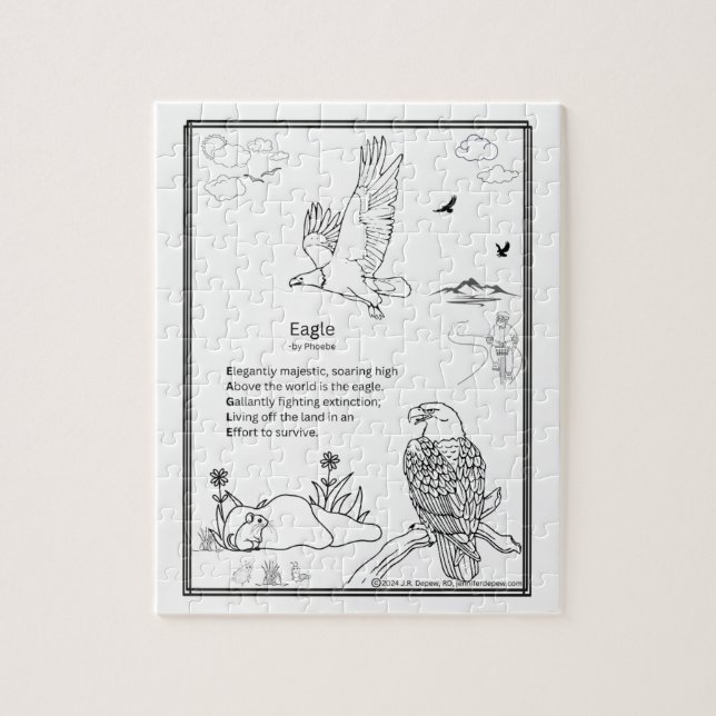 Rompecabezas de poema acróstico de águila, 8x10 pu (Vertical)