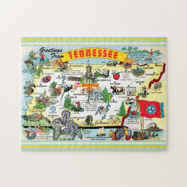 Rompecabezas de postal de mapa antiguo de Tennesse (Horizontal)