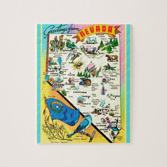 Rompecabezas de postal de Nevada 8x10 Mapa (Vertical)