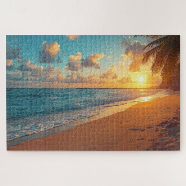 Rompecabezas de puesta de sol en playa tropical (Horizontal)