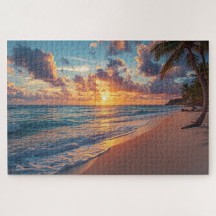 Rompecabezas de puesta de sol en playa tropical