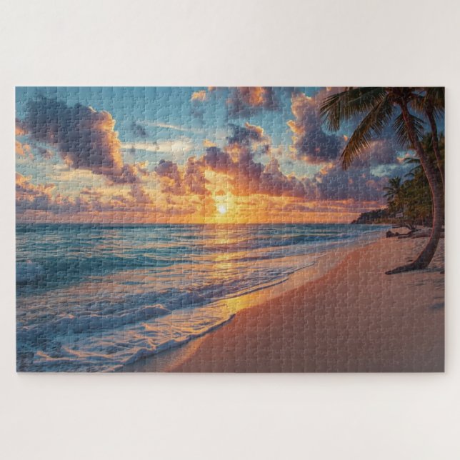 Rompecabezas de puesta de sol en playa tropical (Horizontal)