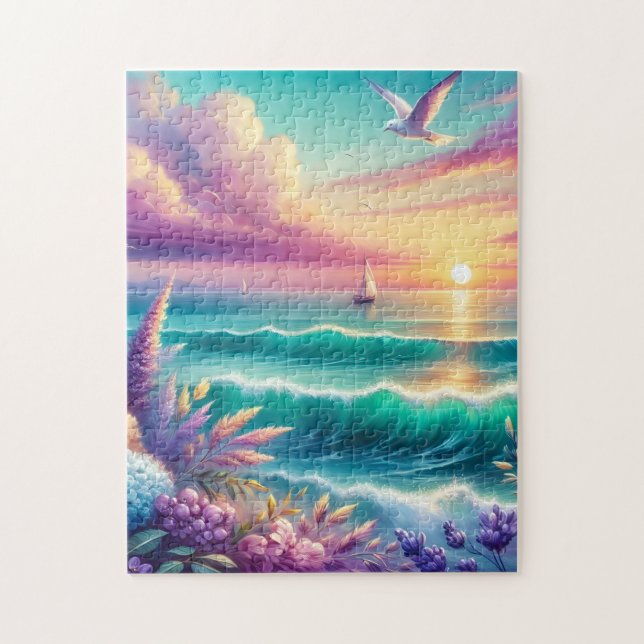 Rompecabezas de puesta de sol oceánica pastel de 2 (Vertical)