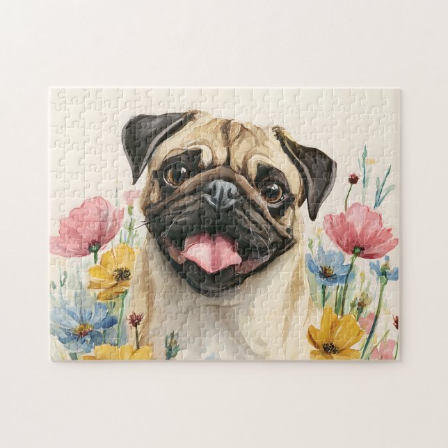 Rompecabezas de Pug – Acuarela (Horizontal)