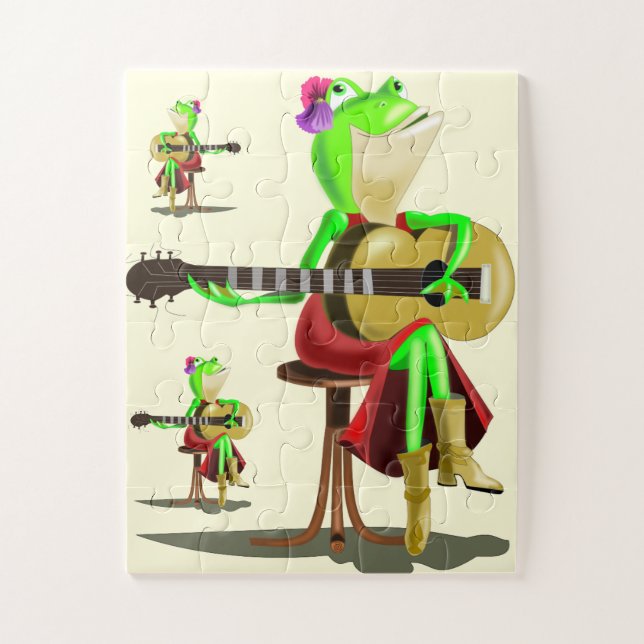 Rompecabezas de rana tocando la guitarra para niño (Vertical)