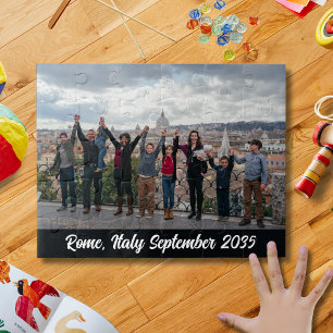 Rompecabezas de recuerdo de viaje con foto familia
