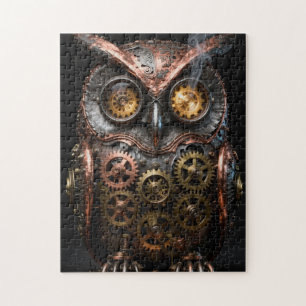 Rompecabezas de retrato de búho mecánico steampunk