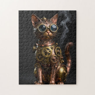 Rompecabezas de retrato de gato mecánico Steampunk