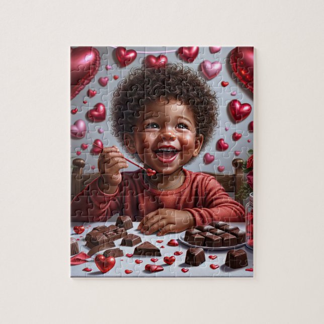 Rompecabezas de San Valentín, niño afroamericano (Vertical)