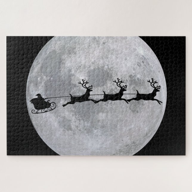 Rompecabezas de Santa volando a la Luna (Horizontal)