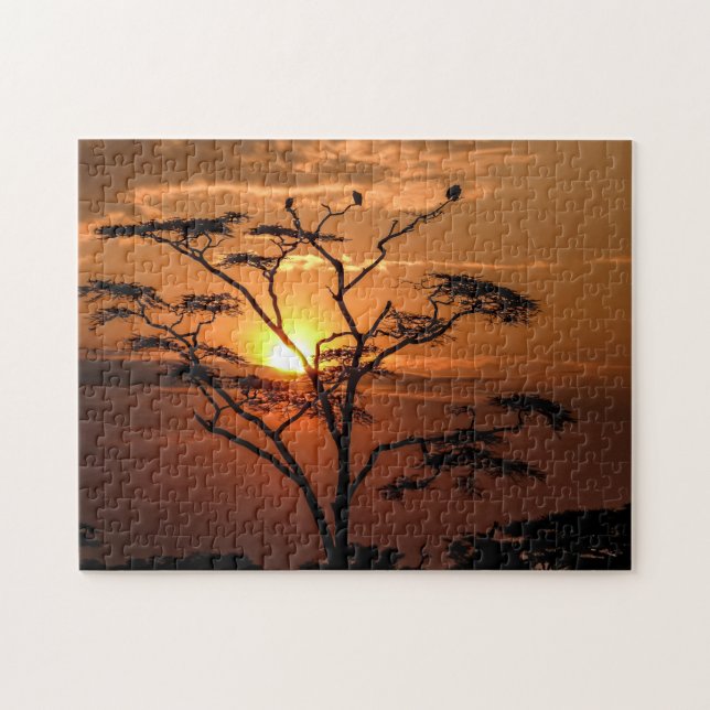 Rompecabezas de silueta de buitres en árbol (Horizontal)
