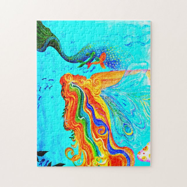 rompecabezas de sirena de pelo de arco iris (Vertical)
