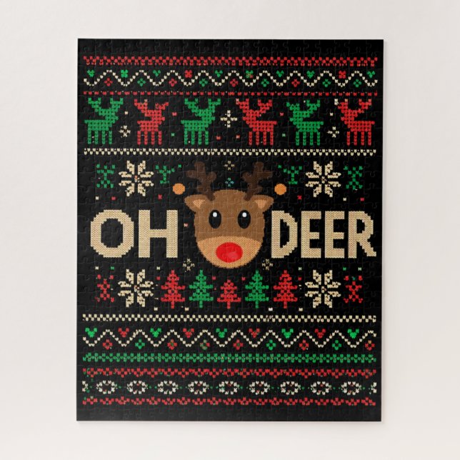 Rompecabezas de suéter feo de Navidad Oh Deer (Vertical)