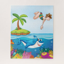 Rompecabezas de Tiburón y Buceadora, 16" x 20", 52