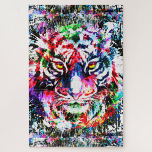 Rompecabezas de tigres Dibujo colorido Arte ab