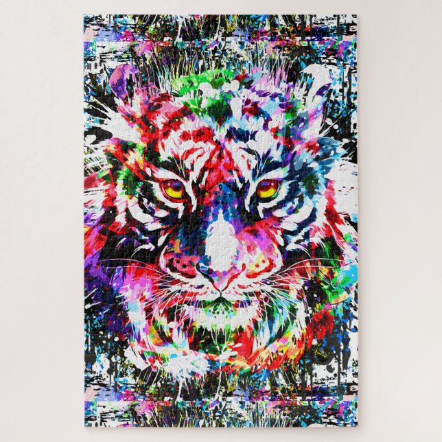 Rompecabezas de tigres | Dibujo colorido | Arte ab (Vertical)