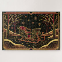 Rompecabezas de trineo de Navidad Art Déco
