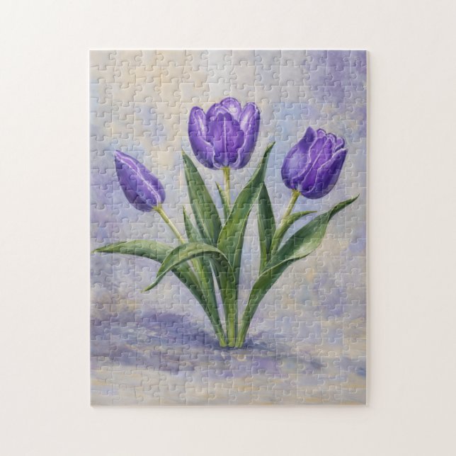Rompecabezas de Tulipanes Morados (Vertical)