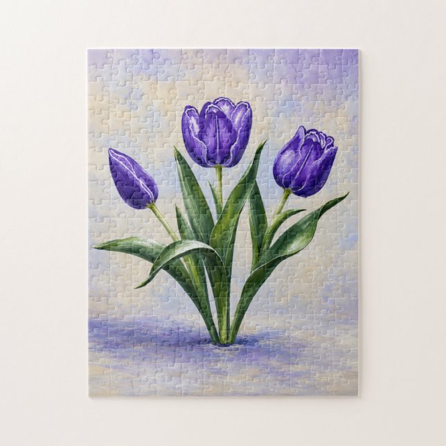 Rompecabezas de Tulipanes Morados (Vertical)