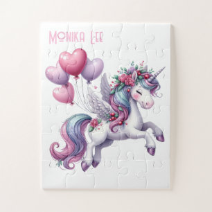 Rompecabezas de Unicornio Blanco Floral Púrpura Li