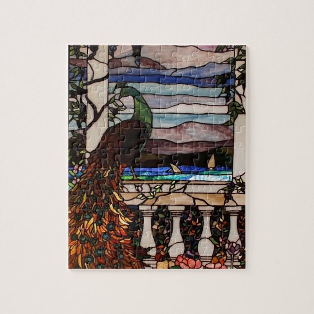 Rompecabezas de vidrio manchado de pavo real (Vertical)