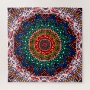 Rompecabezas decorativo rojo azul