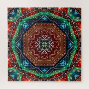 Rompecabezas decorativo rojo verde
