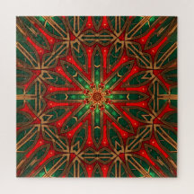 Rompecabezas decorativo rojo verde