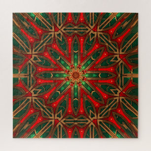 Rompecabezas decorativo rojo verde