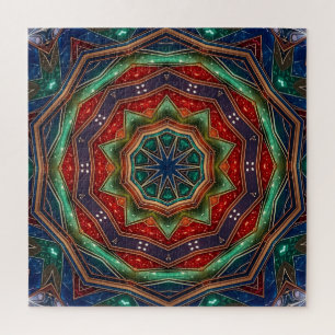 Rompecabezas decorativo rojo verde