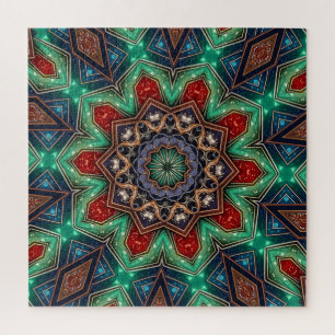 Rompecabezas decorativo rojo verde