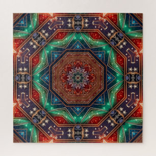 Rompecabezas decorativo rojo verde