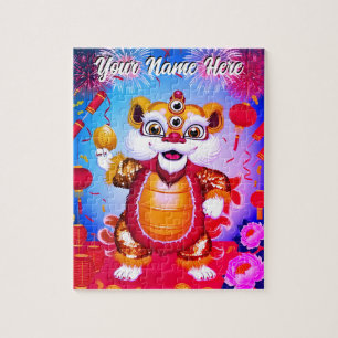Rompecabezas del adorable baile del león chino