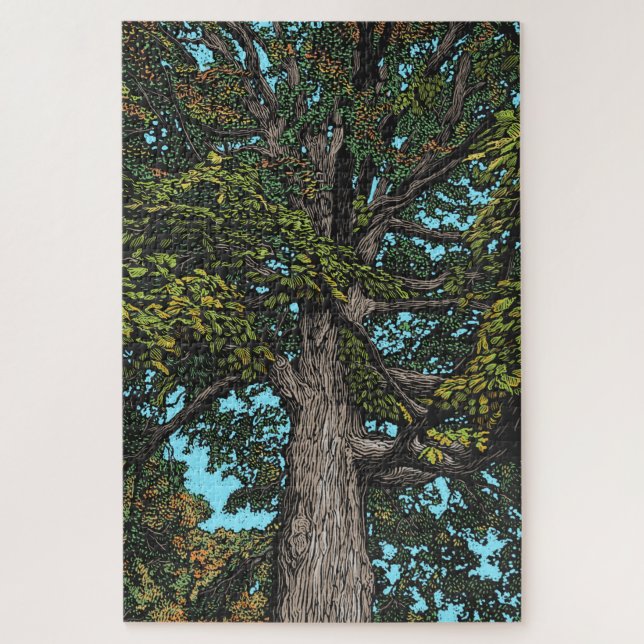 Rompecabezas del árbol de roble (color / Difícil) (Vertical)