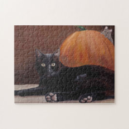 Rompecabezas del arte de Halloween del gato negro