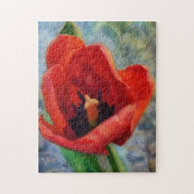Rompecabezas del arte de la flor de tulipán rojo (Vertical)