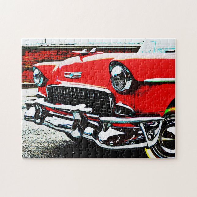 Rompecabezas del arte del coche rojo antiguo y clá (Horizontal)