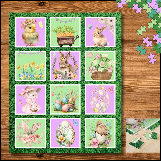 Rompecabezas del bloque de color Pastel de Semana  (Pastel Easter Bunny Color Block Puzzle)
